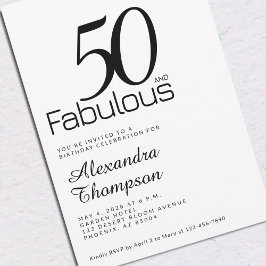 Minimal Fifty and Fabulous 50th Birthday Party Inbjudningar