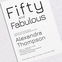Minimal Fifty and Fabulous 50th Birthday Party Inbjudningar