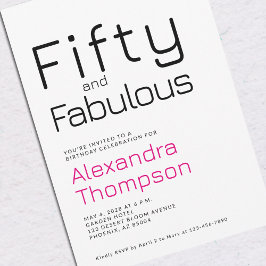 Minimal Fifty and Fabulous 50th Birthday Party Inbjudningar