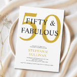 Minimal Fifty and Fabulous 50th Birthday Party Inbjudningar<br><div class="desc">Minimal Fifty and Fabulous gold and black modern 50th birthday invitation that you can personalize and send out for your fiftieth birthday party celebration. The words "Fifty and Fabulous" are set using trending font typography. The gold and black text colors can be changed using the edit menu.</div>