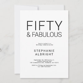 Minimal Fifty and Fabulous 50th Birthday Party Inv Inbjudningar