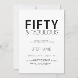 Minimal Fifty and Fabulous 50th Birthday Party Inv Inbjudningar