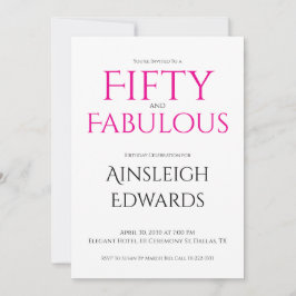 Minimal Fifty and Fabulous Pink 50th Birthday Inbjudningar