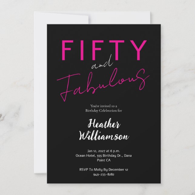 Minimal Fifty and Fabulous Pink 50th Birthday  Inbjudningar (Framsida)
