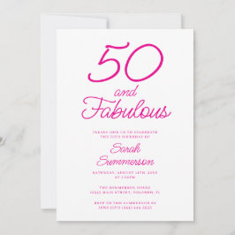 Minimal Fifty Fabulous Pink 50th Birthday Party Inbjudningar
