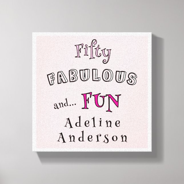 Minimal Fifty Fabulous Pink Typography 50 Birthday Canvastryck (Framsida)