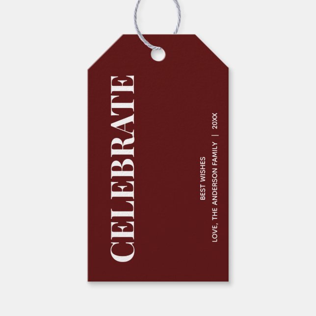 Minimal FIRA | Deep Red Holiday Presentetikett (Framsidan)