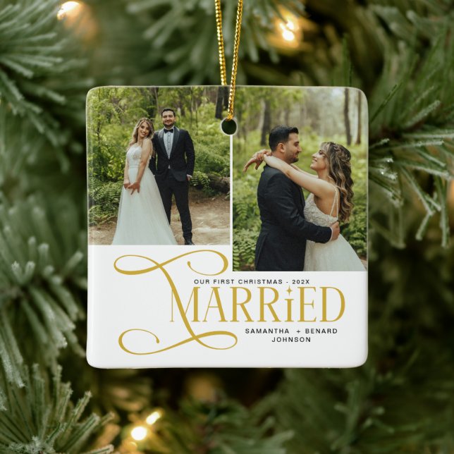Minimal First Christmas Married Couples 2 Photos Julgransprydnad Keramik (Träd)