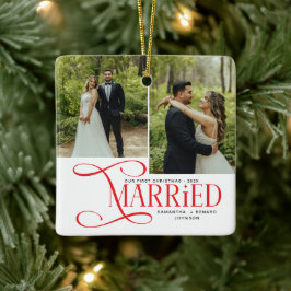 Minimal First Christmas Married Couples 2 Photos Julgransprydnad Keramik