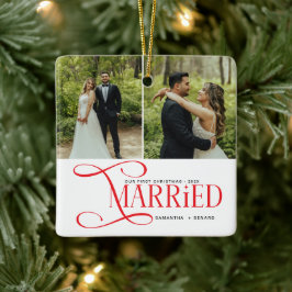 Minimal First Christmas Married Couples 2 Photos Julgransprydnad Keramik