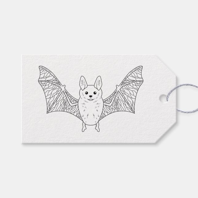 Minimal Fladdermus med Vingar Line Art Happy hallo Presentetikett (Framsidan (Horisontell))