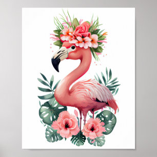 minimal flamingo vattenfärgsdel poster