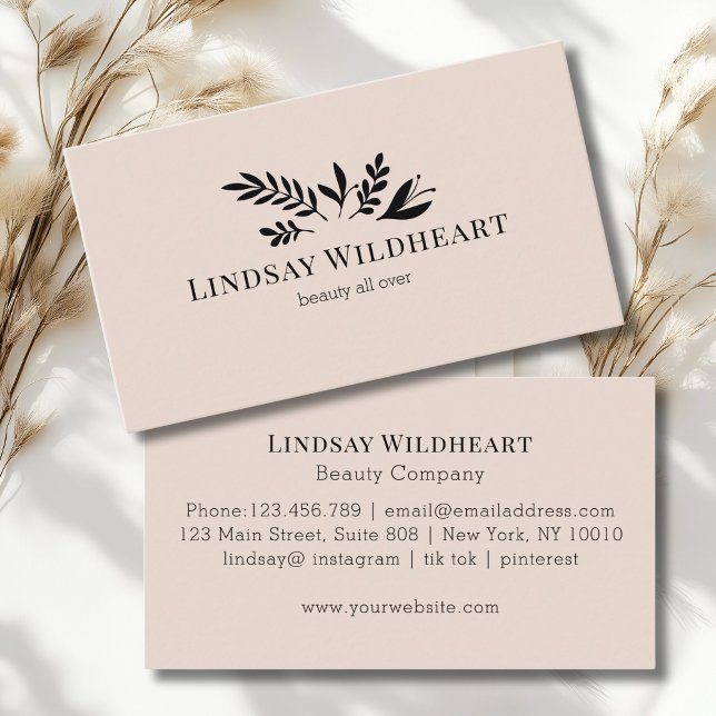 Minimal Floral Beige Botanical Beauty Visitkort (Minimal Floral Beige - Blush Botanical Beauty Business Card)