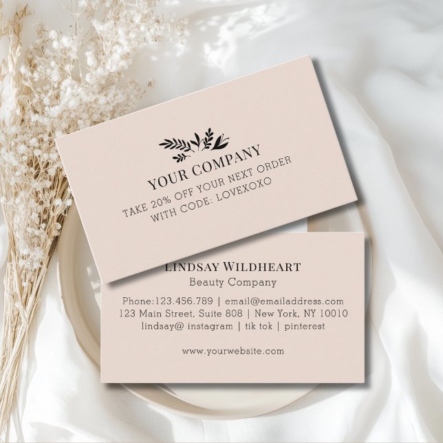 Minimal Floral Beige Botanical Salon Discount Card Rabattkort (Custom Minimal Floral Beige-Blush Botanical Salon Discount Card)