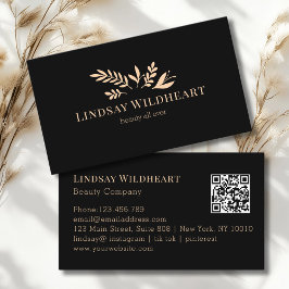 Minimal Floral Black Botanical Beauty QR Code Visitkort