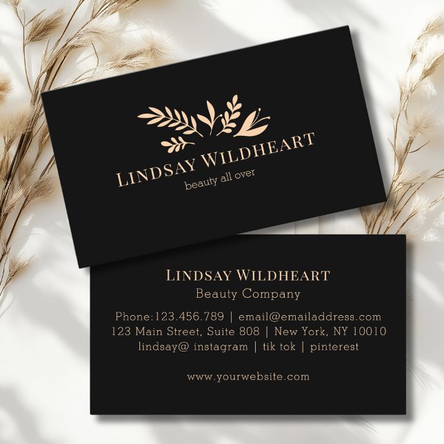 Minimal Floral Black Botanical Beauty Visitkort (Minimal Floral Black Botanical Beauty Business Card)