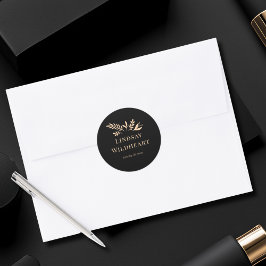 Minimal Floral Black Botanical  Runt Klistermärke