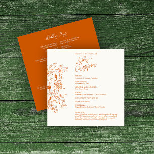 Minimal Floral Botani Bränt Orange Bröllop Program