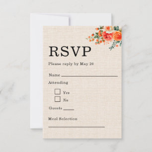 Minimal Floral Bröllop RSVP-kort Peach Coral Linne OSA Kort