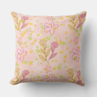 Minimal floral doodle pattern -pastel colour art kudde