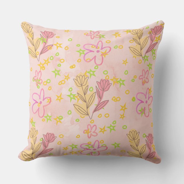 Minimal floral doodle pattern -pastel colour art  kudde (Framsida)