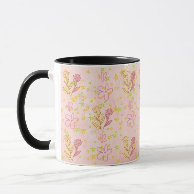 Minimal floral doodle pattern -pastel colour art mugg (Vänster)