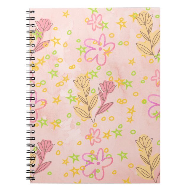 Minimal Floral Doodle Pattern –Pastel Pink pattern Anteckningsbok (Framsidan)