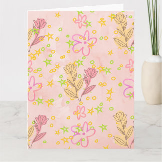 Minimal Floral Doodle Pattern –Pastel Pink pattern Kort