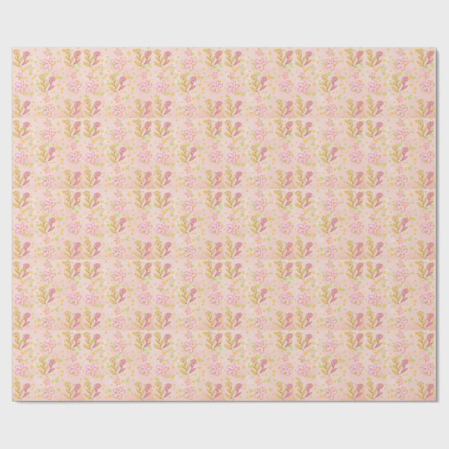 Minimal Floral Doodle Pattern –Pastel Pink pattern Presentpapper (Platt)