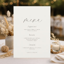 Minimal Floral Wedding Menu with Botanical Back Inbjudningar