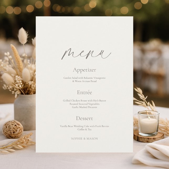 Minimal Floral Wedding Menu with Botanical Back Inbjudningar (Skapare uppladdad)