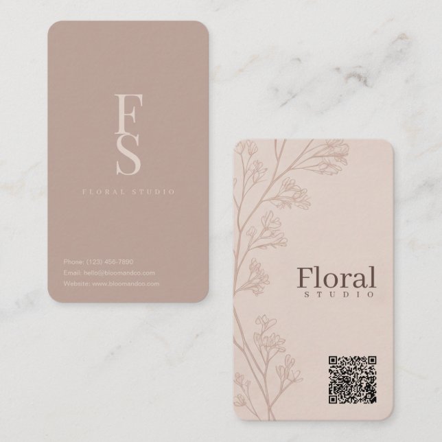 Minimal florist mjuk rosivory blomstergren visitkort (Fram/baksida)