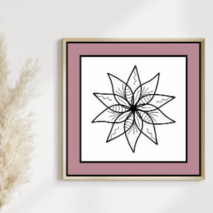 Minimal Flower Black Line Art Mandala Mauve Gräns Poster