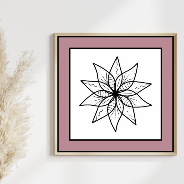 Minimal Flower Black Line Art Mandala Mauve Gräns Poster (Skapare uppladdad)
