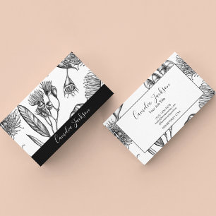 Minimal Flowers Chic Black & White-Professionell Visitkort