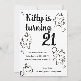 Minimal födelsedagsinbjudan för kattillustration inbjudningar