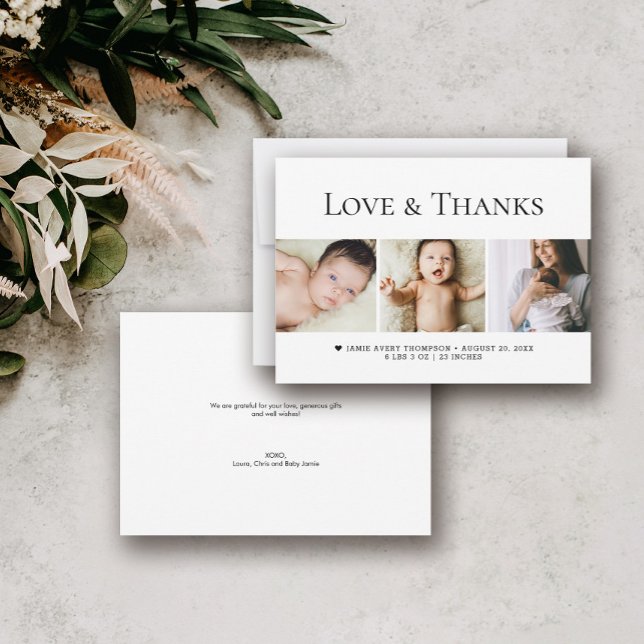 Minimal födelsetal för Kärlek och Baby Tack Kort (Love and thanks baby photos birth announcement shower thank you cards.)