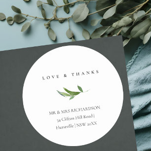 Minimal Foliage Greenery Adress Kärlek & Tack Runt Klistermärke
