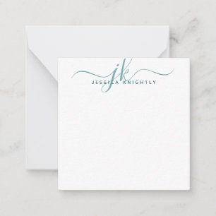 Minimal för Modern Monogram Initialer Teal Script Anteckningskort