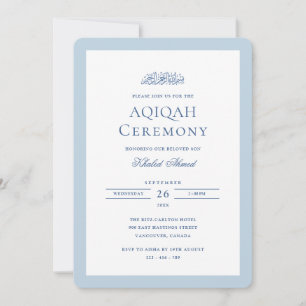 Minimal formell baby boy blå ram Aqiqah-ceremoni Inbjudningar