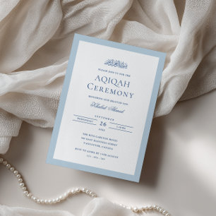 Minimal formell baby boy blå ram Aqiqah-ceremoni Inbjudningar