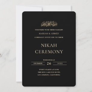 Minimal formell guldskrift svart Nikah-ceremoni Inbjudningar