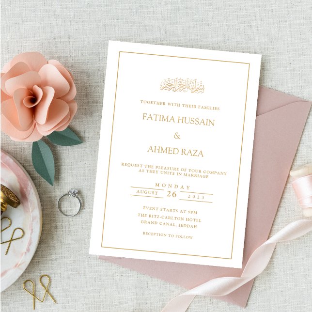 Minimal formell skript guld ram muslimsk bröllop inbjudningar (Skapare uppladdad)