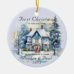 Minimal första jul i vår nya vattenfärg i hemmet julgransprydnad keramik