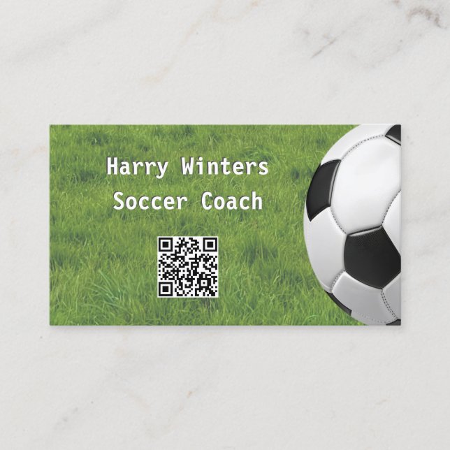 Minimal fotbollsgräs QR-kod fotbollstränare Visitkort (Framsida)