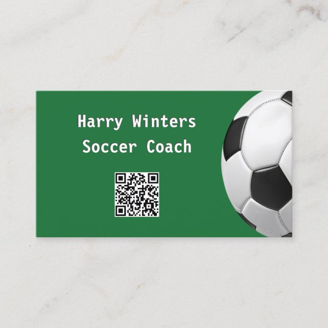 Minimal fotbollsgrön QR-kod fotbollstränare Visitkort (Framsida)