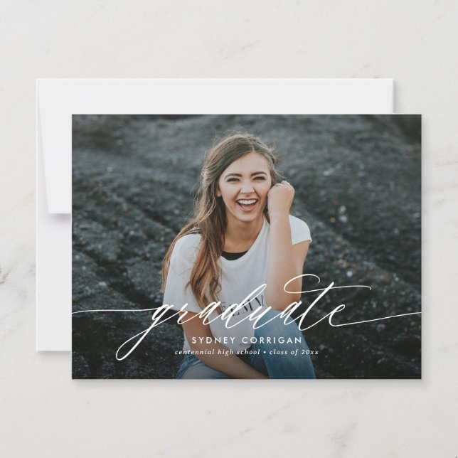 Minimal foto Studenten i Modern Calligraphy Script Magnetisk Inbjudningskort (Framsida)