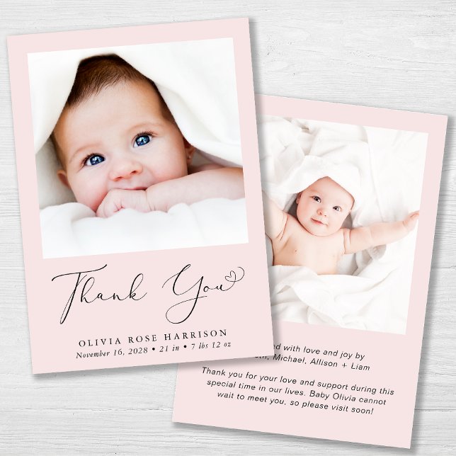 Minimal foto Tack Flicka Birth Meddelande (A beautiful and unique way to thank family and friends and introduce them to your precious baby girl)