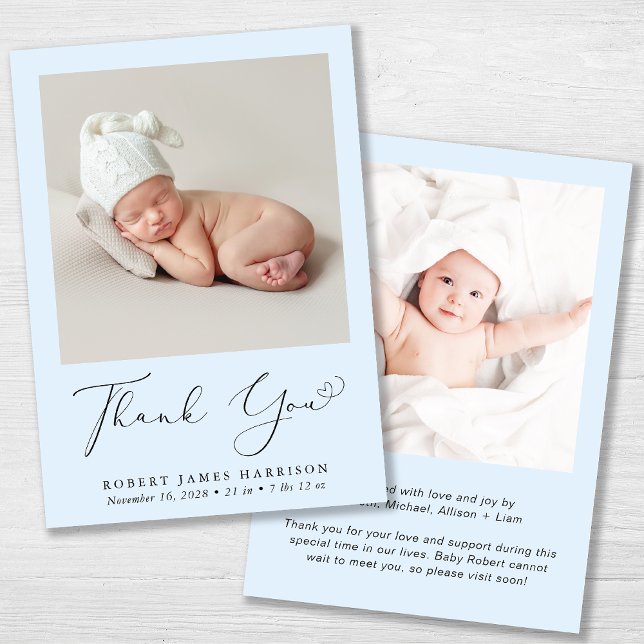 Minimal foto Tack Pojke Birth Meddelande (A beautiful and unique way to thank family and friends and introduce them to your precious baby boy)