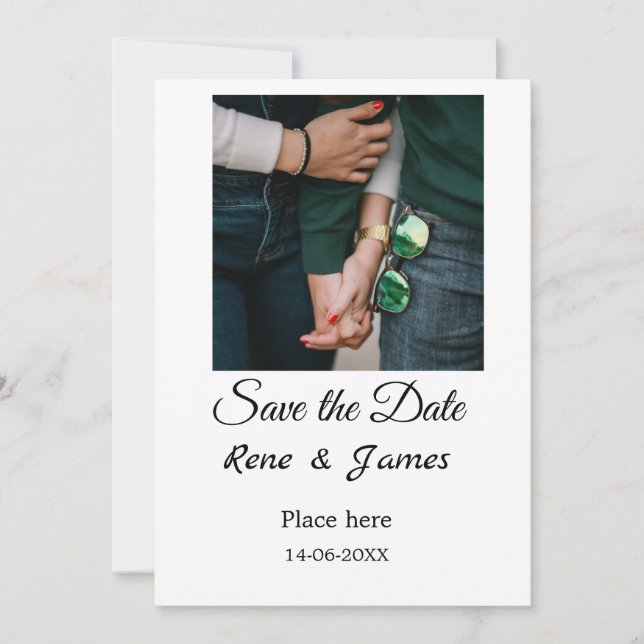 Minimal foto vit svart klassisk elegant spara det inbjudningar (Framsida)